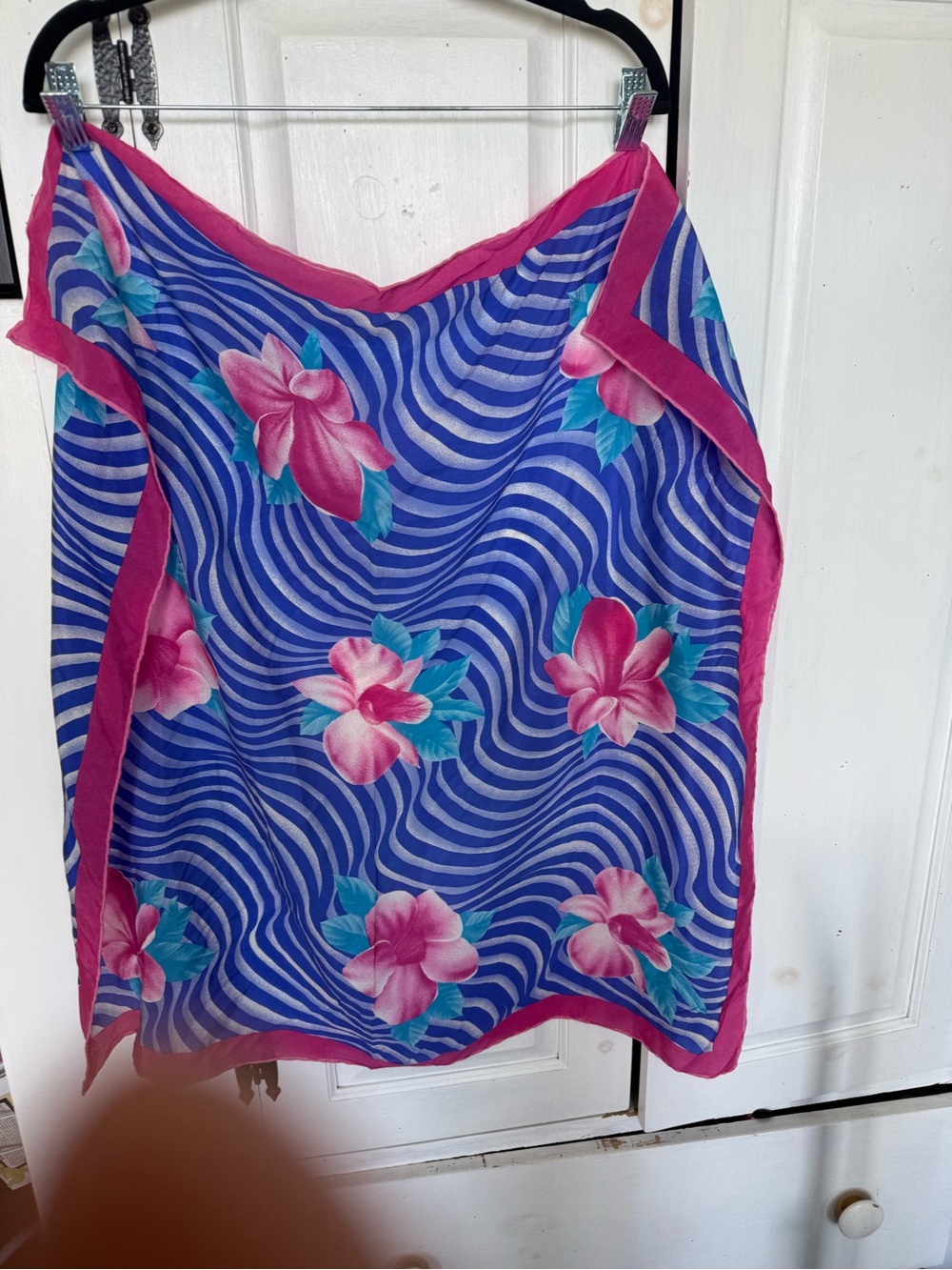 Vibrant Floral Blue & Pink Scarf